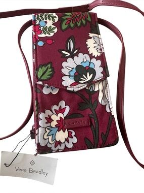NWT Vera Bradley RFID Envelope Crossbody Bordeaux Blooms Floral Wallet Bag